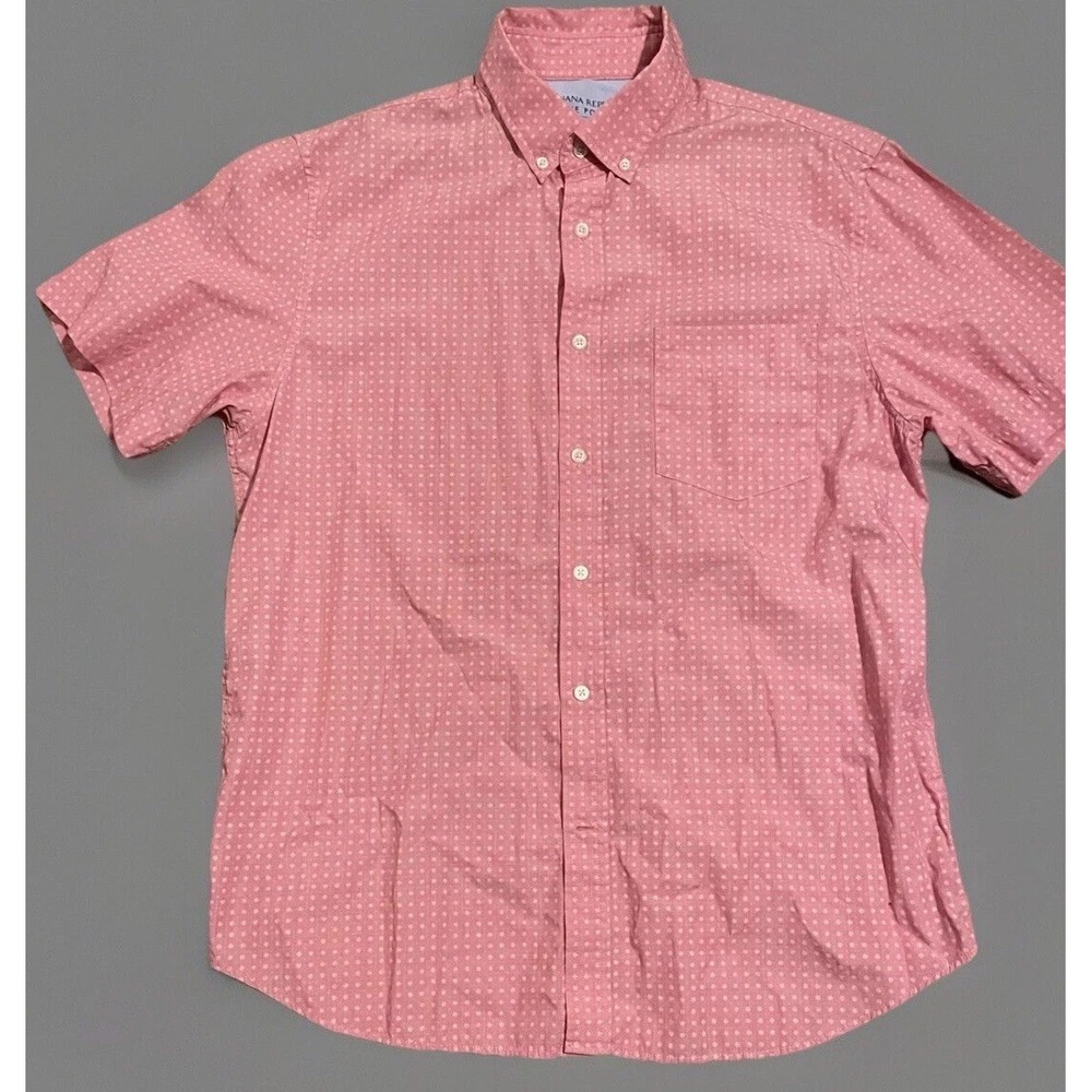 Banana Republic Luxe Poplin Short Sleeve Button Up Shirt Salmon Slim Large JBHS